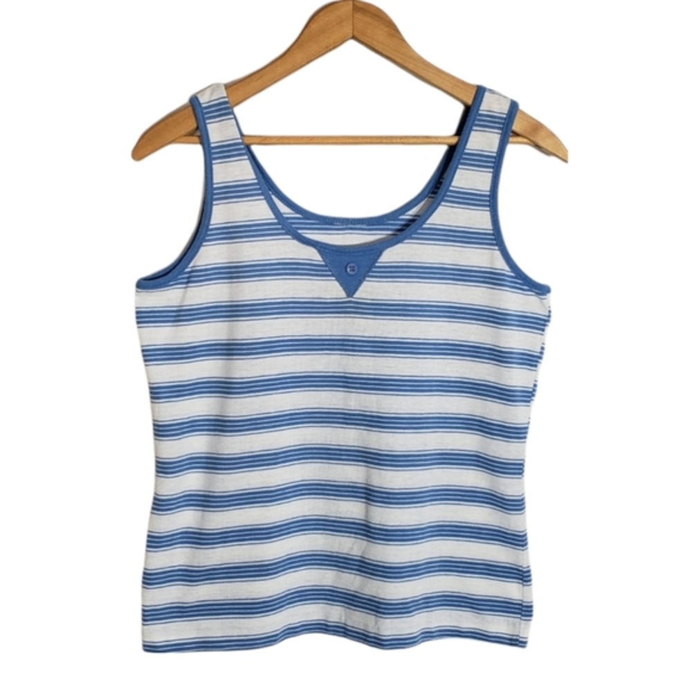 VINTAGE 70S blue white striped tank top single stitch SZ M